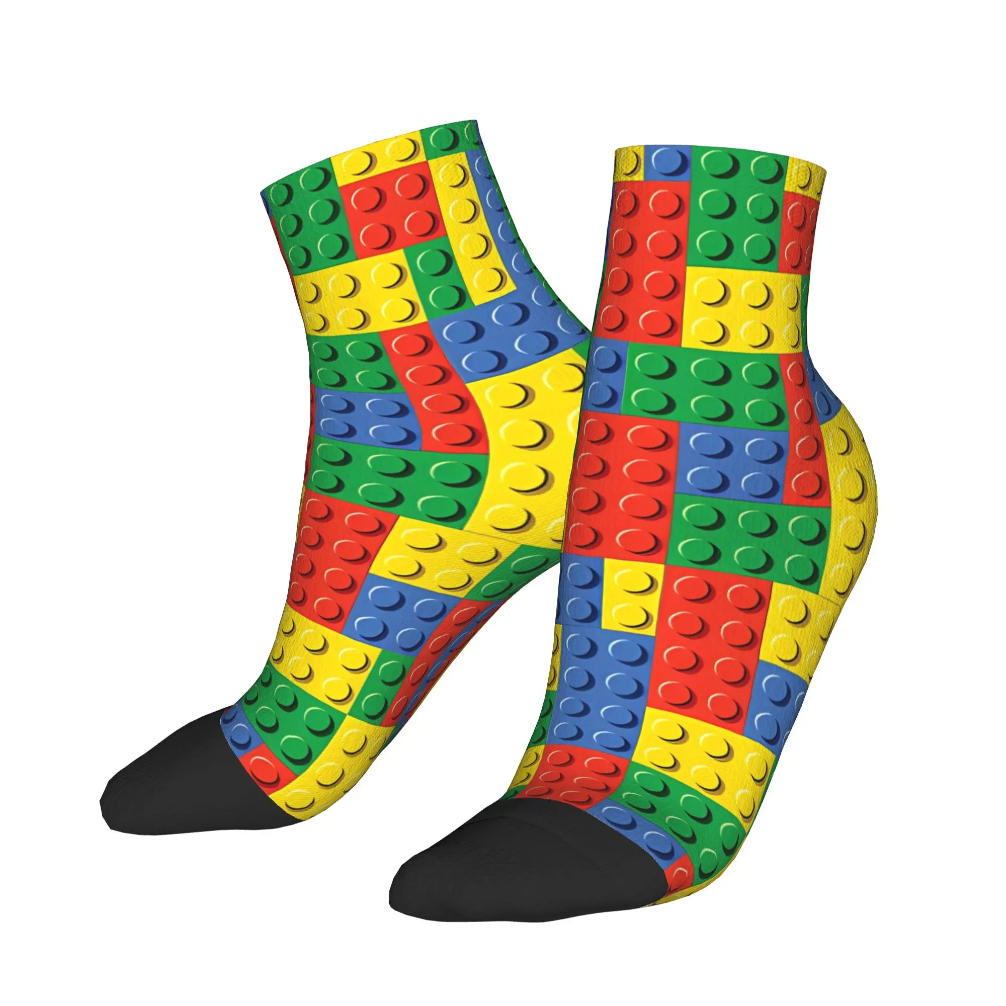 Classic Primary Color Building Blocks Casual Socks For Couple Leisure Quality Soft Ankle Socks Summer Climbing Pattern Anti Sock