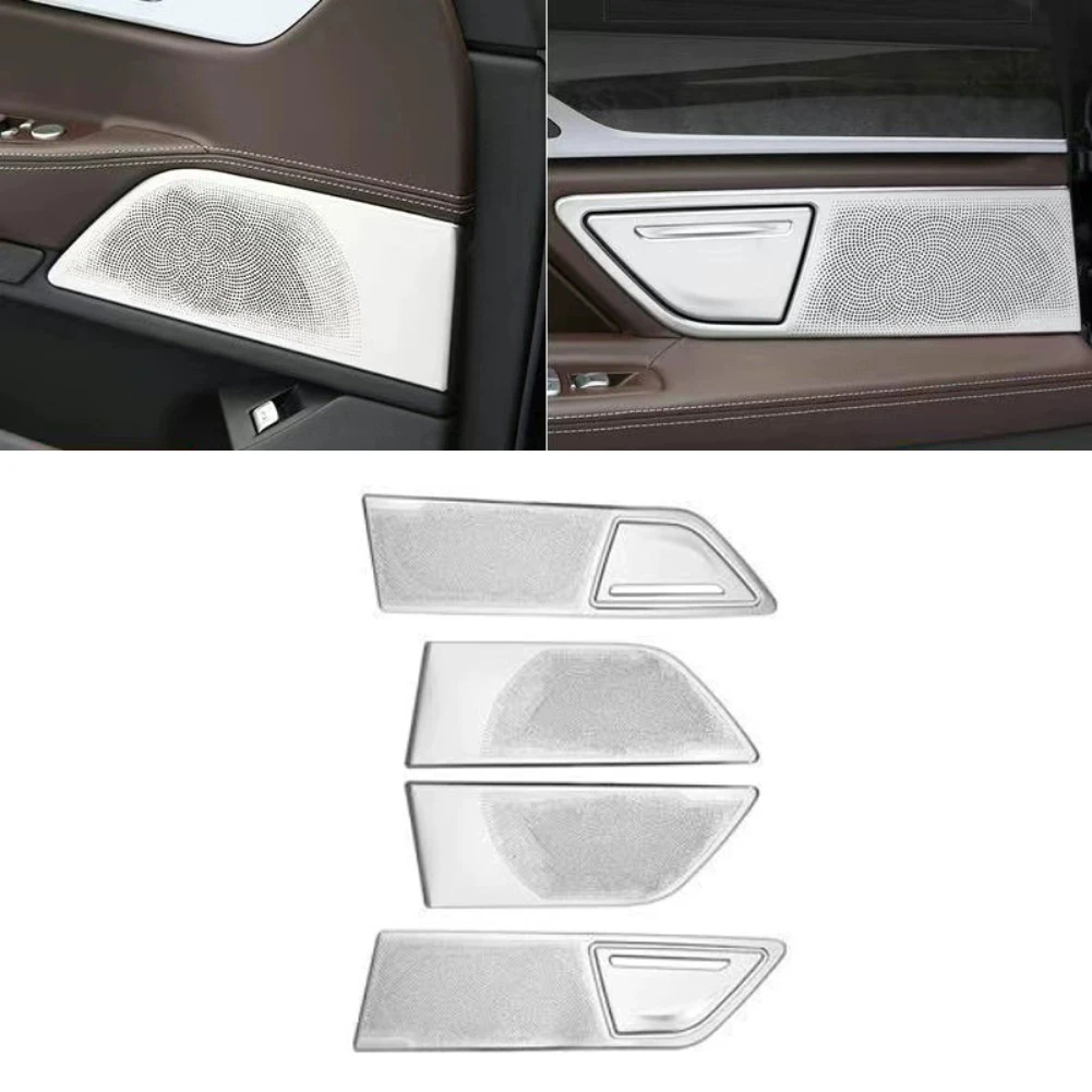 

Car Stereo Speaker Door Sticker Cover Trim for BMW 7 Series G11 G12 2016 2021 Silver Stainless Steel 6 Piece Cover Kit