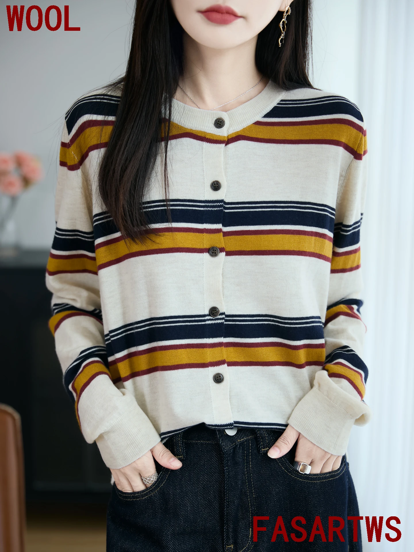 الصوفى الصوف سترة سويتر مقلم س الرقبة طويلة الأكمام البلوز سترة ناعمة غير رسمية المرأة الخريف الشتاء عالية الجودة موضة متماسكة