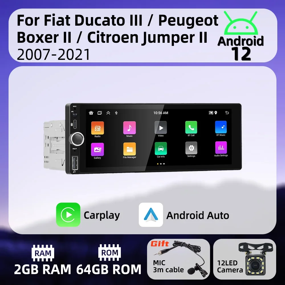 

1 Din Carplay радио Android автомобильный мультимедиа для Fiat Ducato III Peugeot Boxer II Citroen Jumper II 2007-2021 6,86 дюйма головное устройство GPS