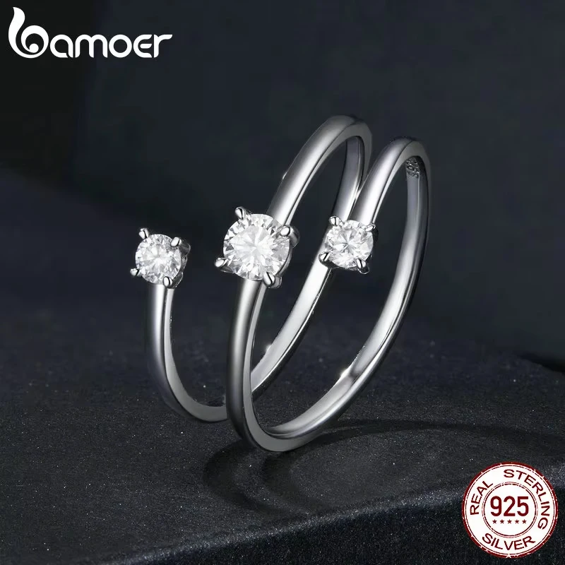 BAMOER Moissanite Multilayer Rings for Women, 925 Sterling Silver D Color VVS1 Clarity Round Cut Trendy Engagement Rings MSR043 - Image 4