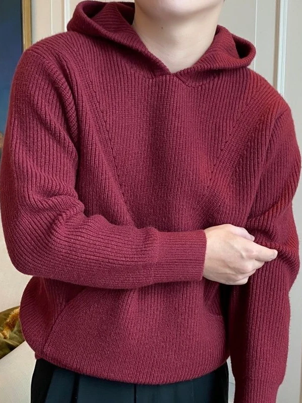 

Loose Fit Casual Knitted Red Sweater Men's Autumn Winter New Sle Faionable Hooded Year of the Chinese Zodiac Polyester Fiber