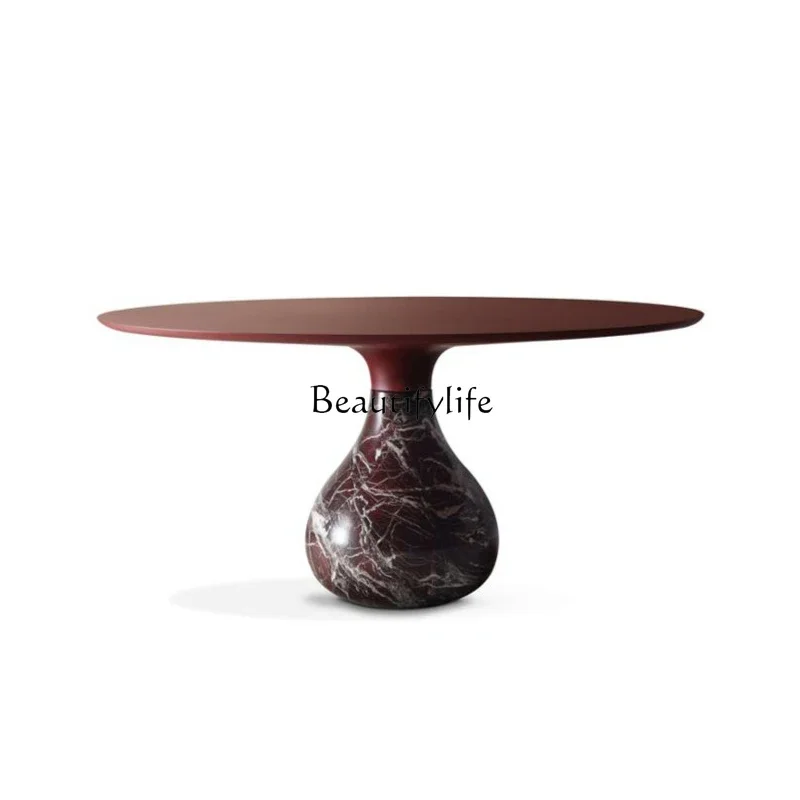 Italian Style Light Luxury Stone Plate Dining Table with Turntable Home Modern Minimalist Marble round Table