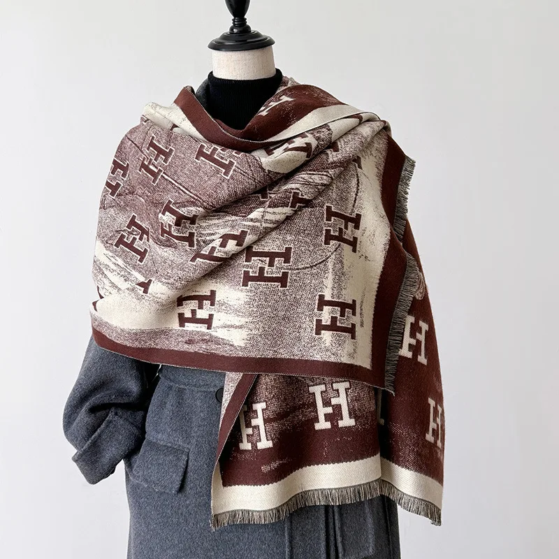 

Новинка 2026, женский модный брендовый шарф с буквами, роскошные осенне-зимние теплые шали, шарф с принтом, пашмина Mujer Femme, платок Bufanda