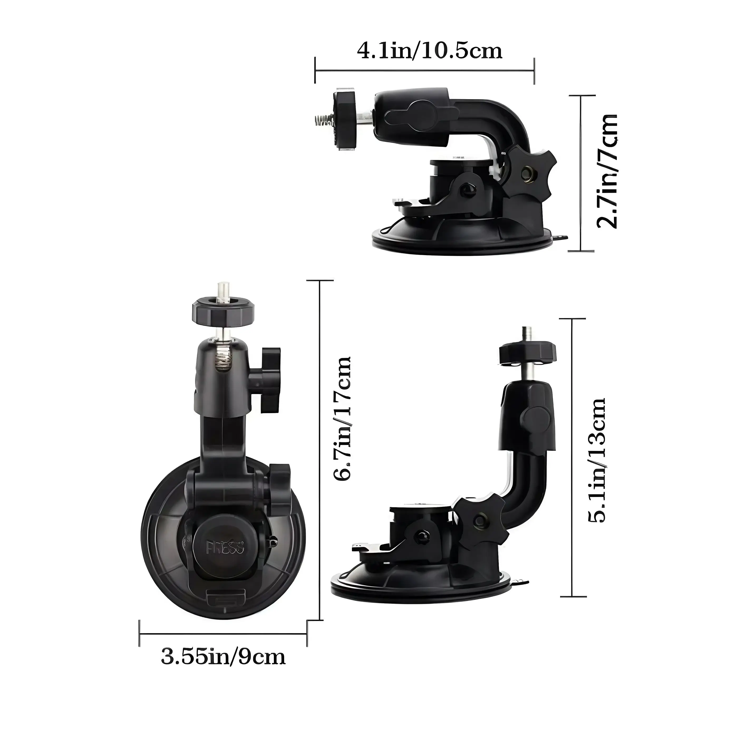 9CM Car Suction Cup Universal Phone Holder Adjustable 1/4 Adapter For GoPro 12 11 10 Insta360 Osmo Action 4 3 Smart phone Camera