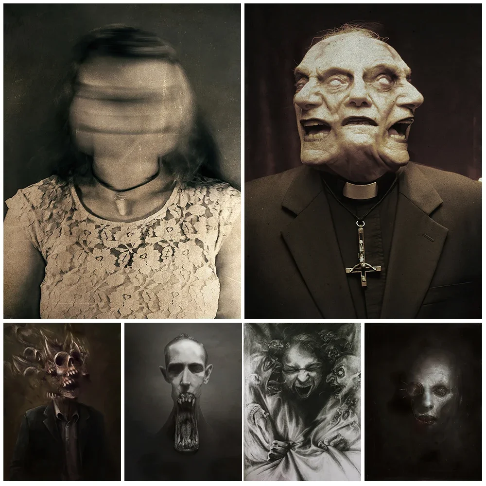 

Psychedelic Priests And Witches Surreal Art Poster And Print Nightmare,Witchcraft,Dark Magic Wall Art Canvas Painting Decoration