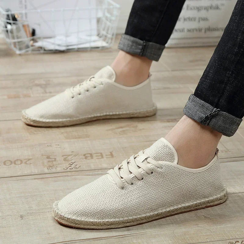 Men Shoes Summer Espadrilles Men Canvas Sneakers New Breathable Fisherman Footwear Mens Slip on Loafers Large Size 47 Sneakers