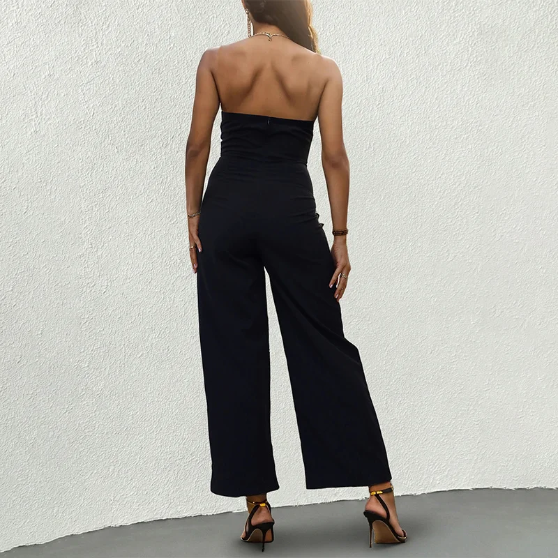 Combinaison d'été pour femmes, pantalon Long en Patchwork de poitrine, tissu mélangé de coton, coupe droite, taille moyenne