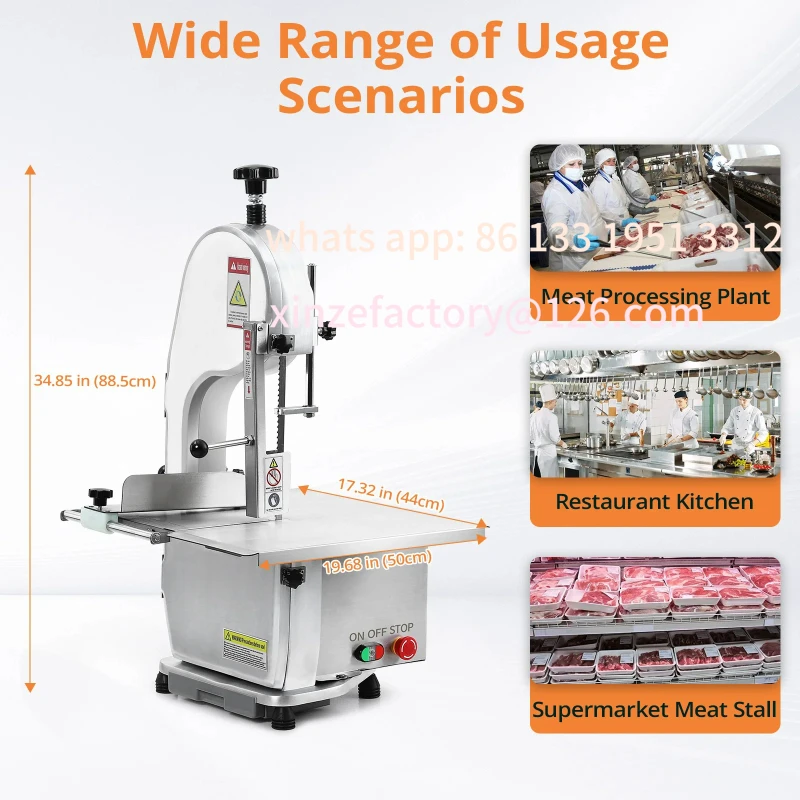 

Customizable 19.68 x 17.32 Inches Meat Saw for Butchering, 750W Bone Saw Machine, 0.39～6.7 Inches Cutting Thickness with 6 Saw B