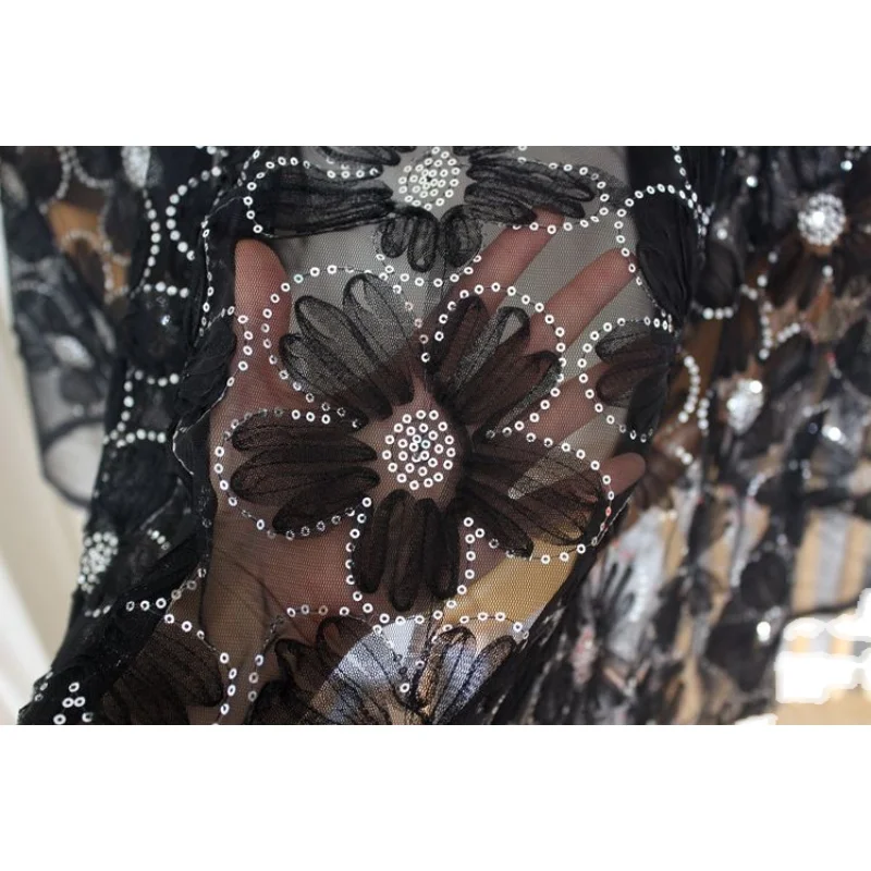 High-grade three-dimensional large flower beaded sequins mesh lace clothing fabric DIY wedding dress accessories