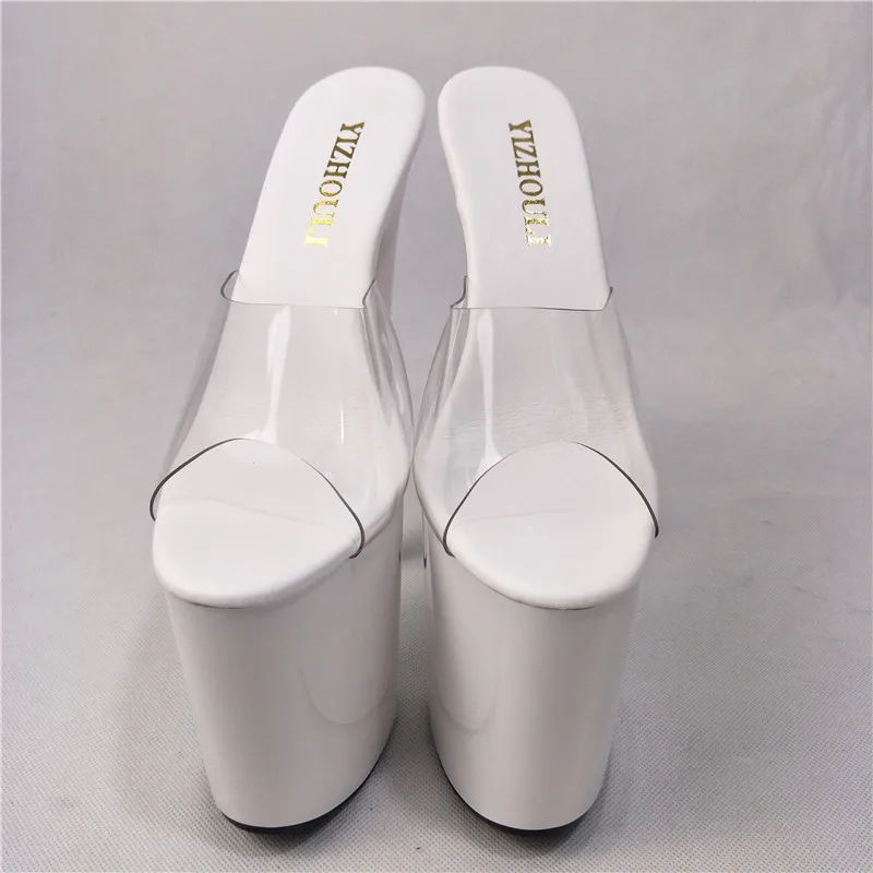 

White Simple Belt Transparent Platform Open Toe 20cm Ultra High Heels Slippers 8 Inch Sexy Party dance shoes