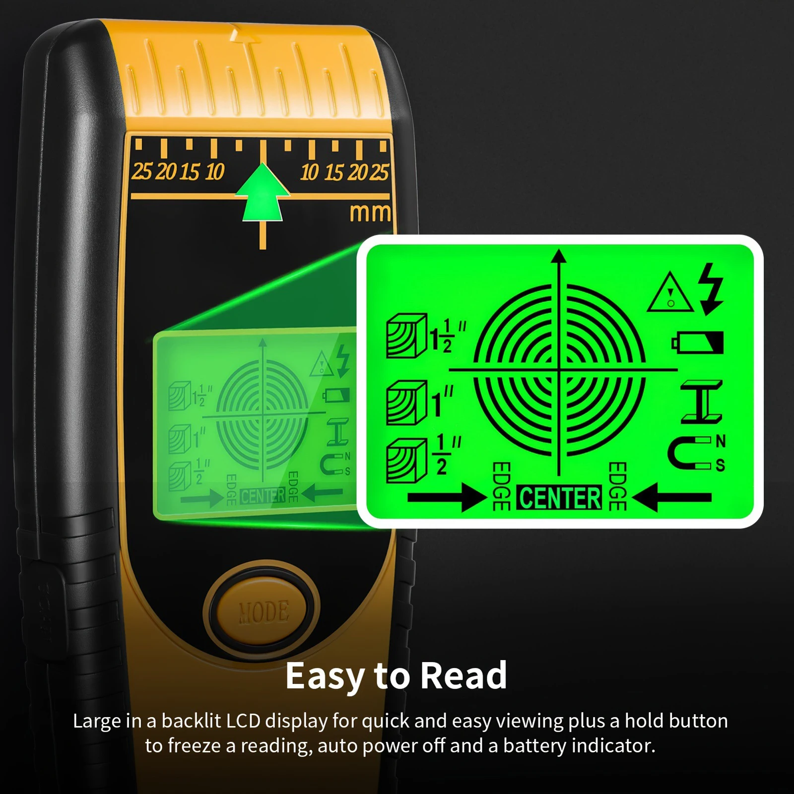 Wall Scanner 5-in-1 Detection with LCD Display and Auto-Calibration - Center Finding Stud Finder for DIY Home Improvement