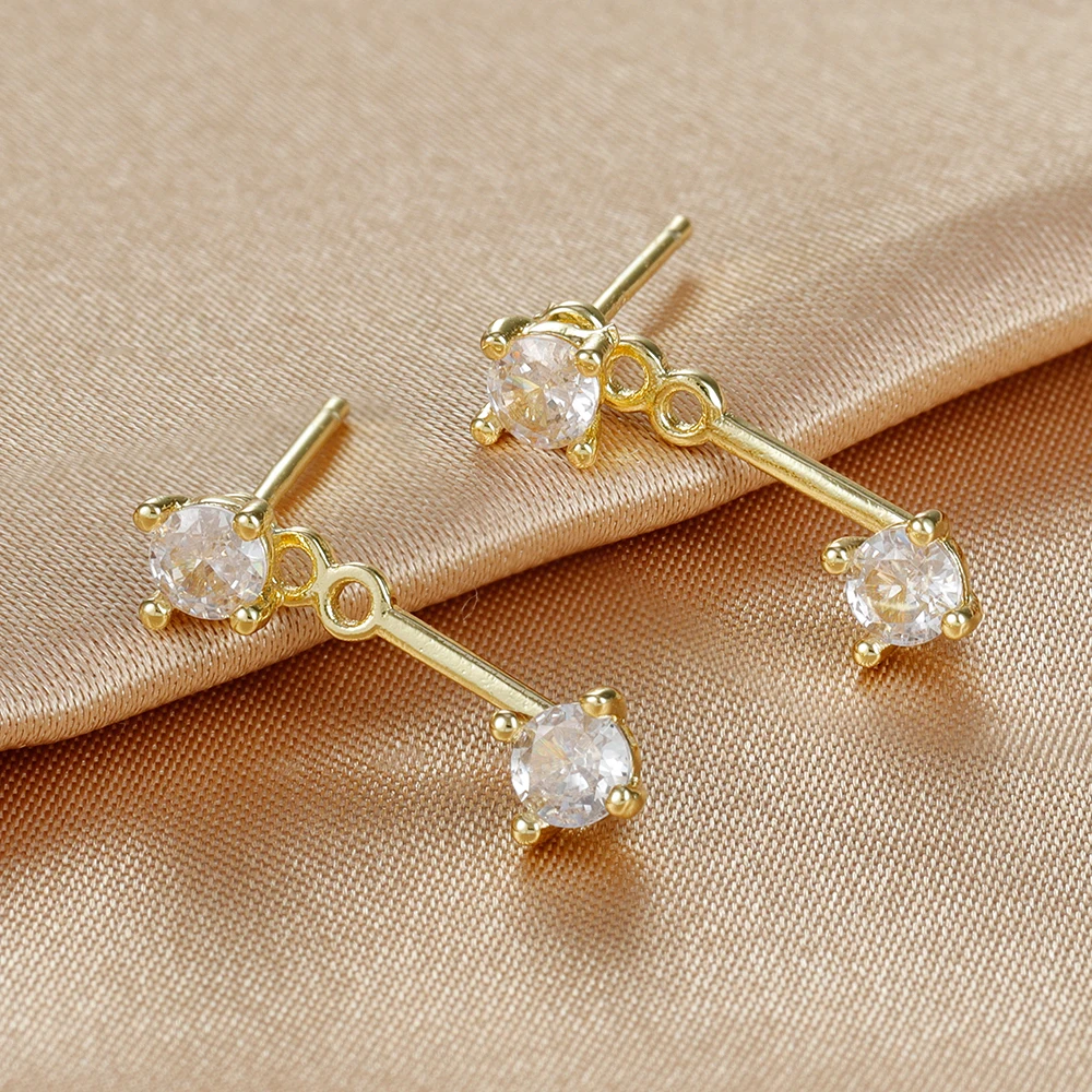 Fashion Shiny Zircon Unique Stud Earrings for Women Simple Small Gold Color Stainless Steel Teen Chic Daily Wear Jewelry Gift
