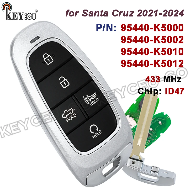 

KEYECU 433MHz ID47 Chip 95440-K5000 95440-K5002 95440-K5010 95440-K5012 for Hyundai Santa Cruz 2021-2024 Smart Remote Key Fob