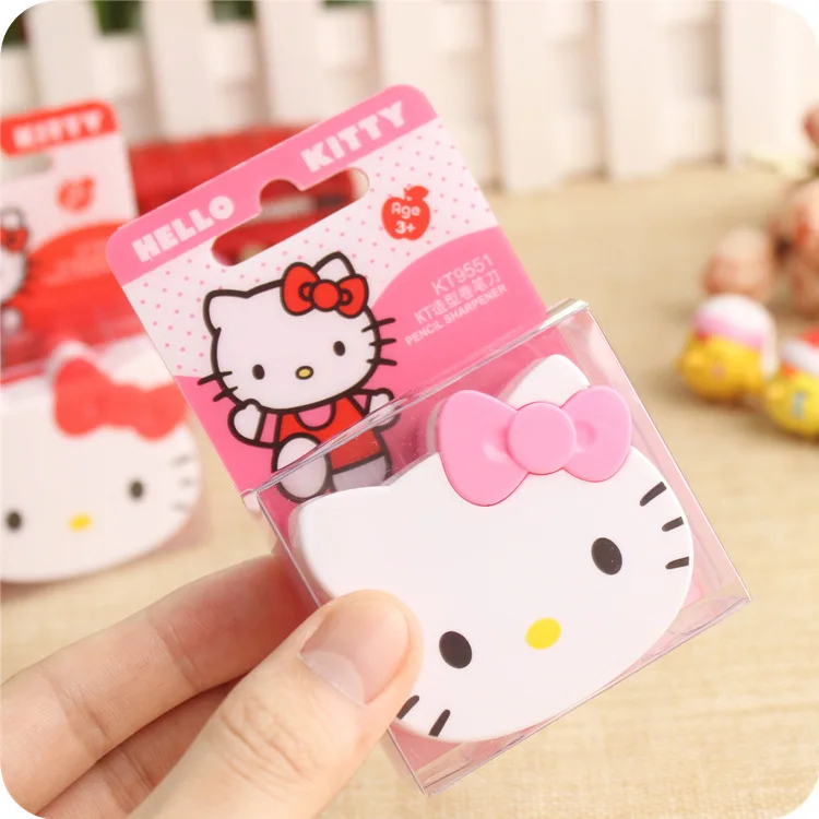 Kawaii Hello Kitty Double Hole Pencil Sharpener Sanrio Anime Bow Tie Kitty Shape Pencil Sharpening Tool Students School Supplies