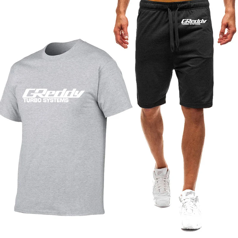 

2025 Summer GReddy Turbo Systems Print Simple Casual Crewneck Short-sleeve T-Shirt+Popular Sweatpants Solid Color Breathable Set