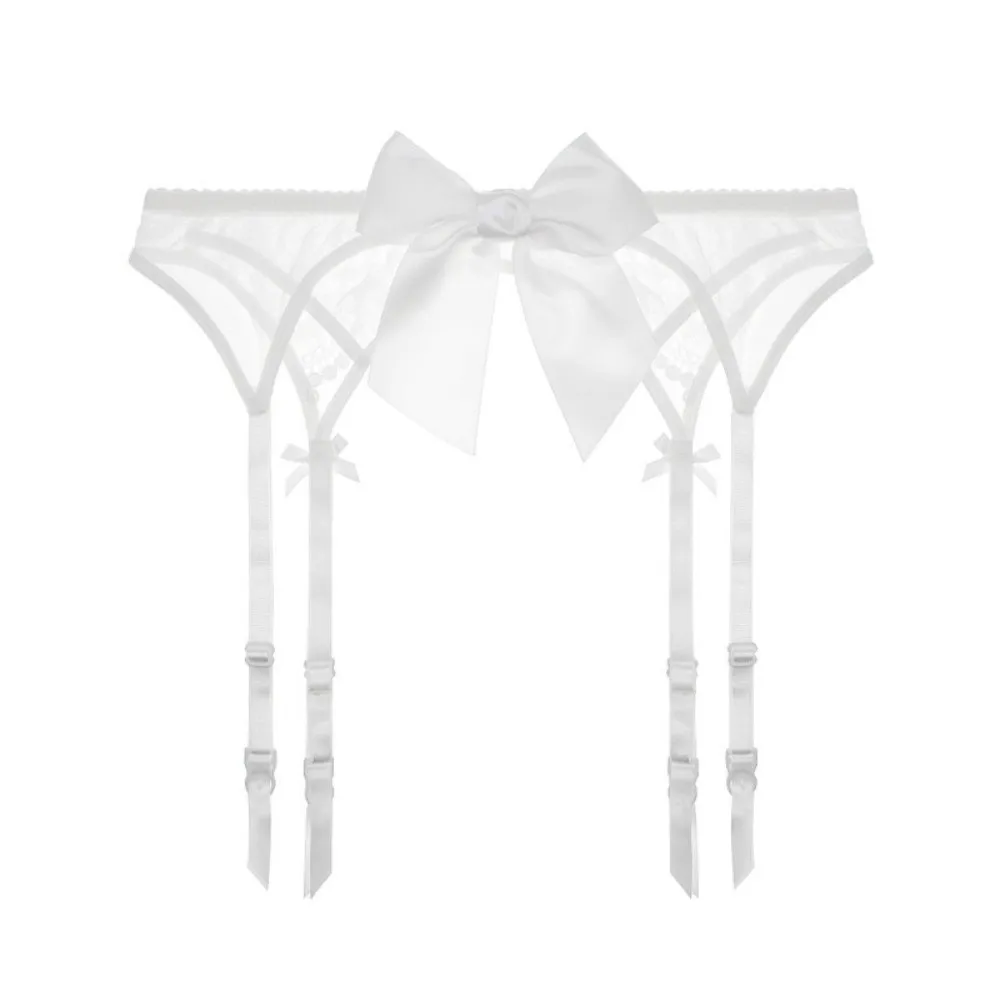 Romantischer floraler Spitzen-Strumpfhalter mit Schleife, transparente Unterwäsche, verstellbare Träger, Strumpfhalter für Strümpfe, Intimwäsche