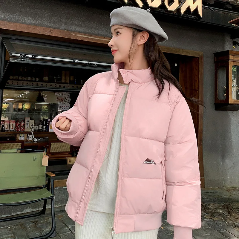 Women's Winter 2024 New Solid Color Sports Style Loose Warm Coat Stand Up Collar Down Cotton Parkas