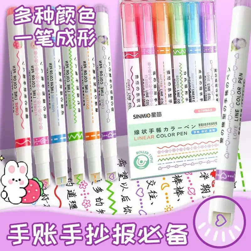 12Pcs/set Kawaii Flowers Line Shaped Highlighter Pens Roller Tip Curve Liner Marker for Writing Journaling Drawing Stationery