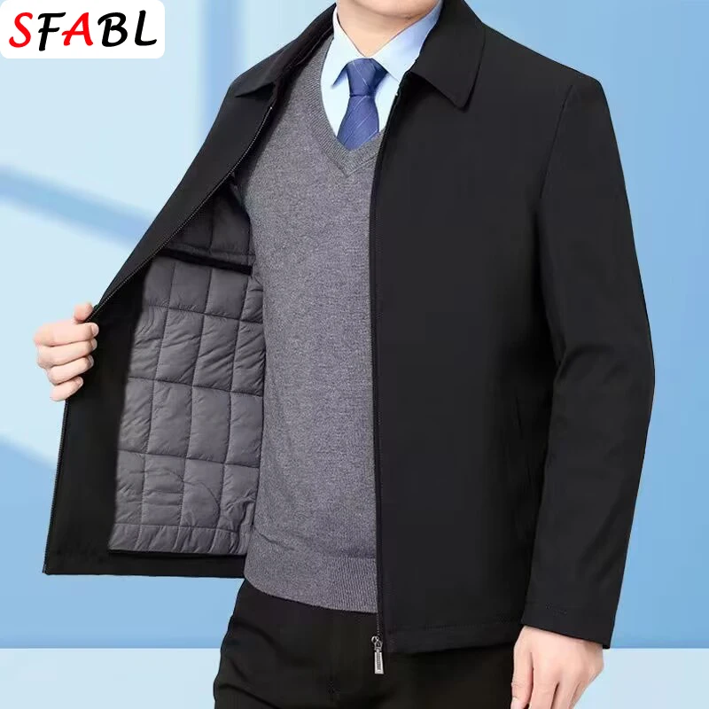 Luxury Casual Blazers for Men Winter Jackets Warm Padded Solid Color Winter Jacket Men Business Office Dress Coat Black Outwear