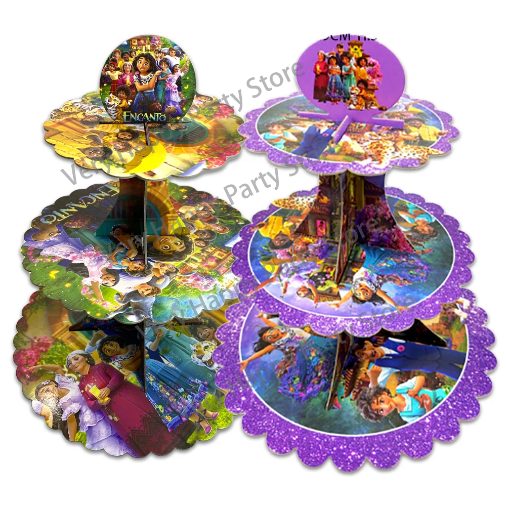 Disney Encanto Birthday Party Cake Stand 3 Tier Cupcake Holder 1set/lot Disposable Foldable Dessert Display Kids Party Supplies