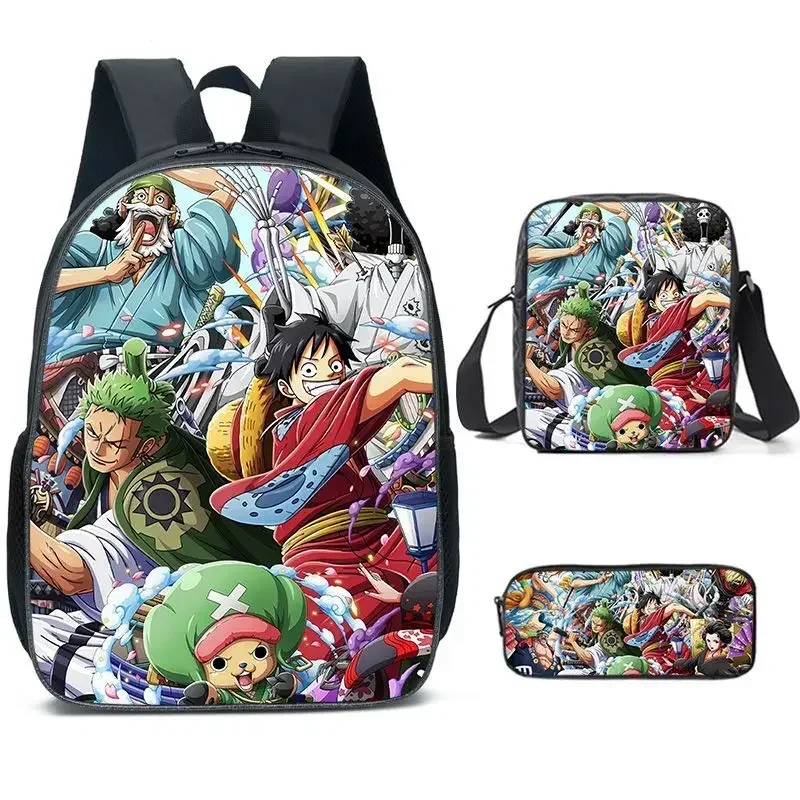 New 3PC-SET One Piece Luffy Schoolbag Backpack Student One Piece Backpack Boys Girls Anime Cartoon School Bag Mochila