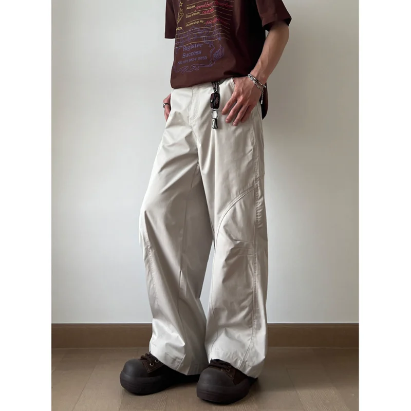 

OIMG American style spliced casual pants men's spring autumn new loose wide leg pants