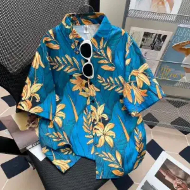 

Men's Hawaiian Floral Print Shirt Casual Short Sleeve Loose Summer Beach Blouse