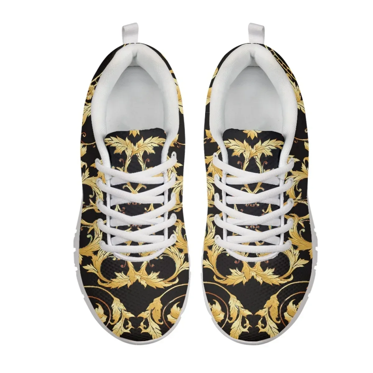 

Vintage Golden Baroque Design Mesh Shoes for Women Lightweight Lace up Casual Sneakers Ladies Outdoor Walk Flats