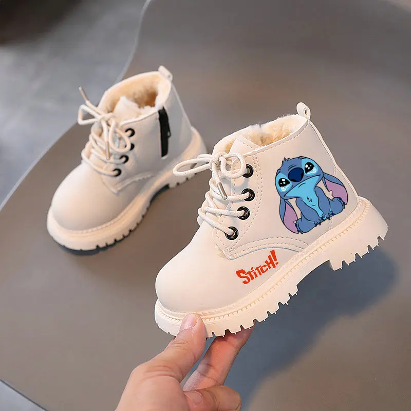 Stitch Children\'s Snow Boots Anime Cartoon Boys and Girls Winter Shoes Soft soled Warm Casual Boots Preschool Walking Boots