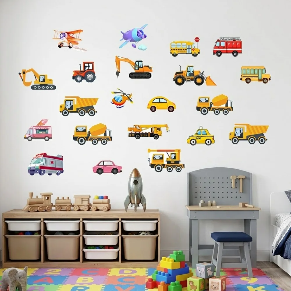 Luminous Car Wall Sticker 21Pcs Set Day Night Dual Color Glow in Dark Truck Airplane Decals for Boys Bedroom Home Decoration view 3