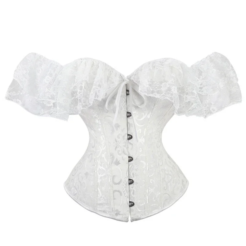 Corsets Tops for Women with Short Sleeves Corset and Bustiers Overbust Lace Up Corselet Vintage Style Victorian Black