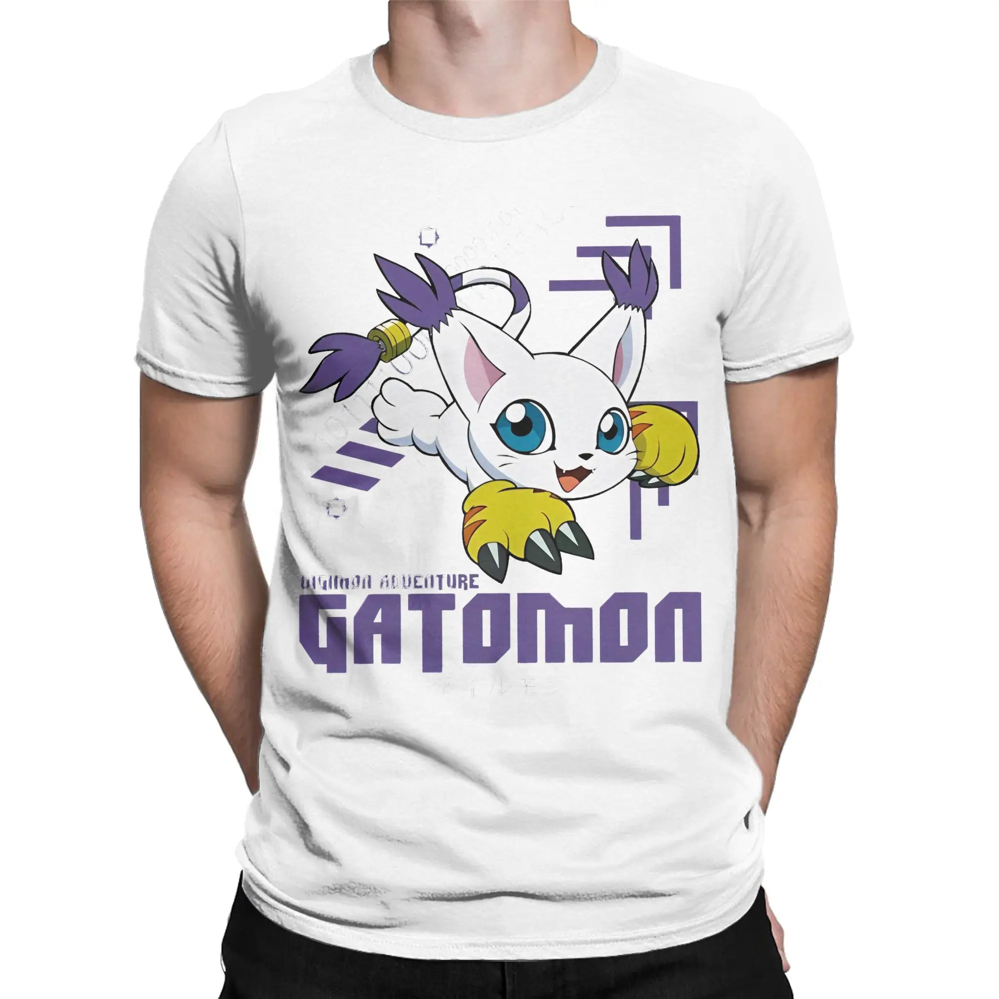 Casual Digimon Adventure Gatomon  T-Shirt Men's Round Neck Short Sleeve Clothing  100%Cotton Summer Tops Shirts