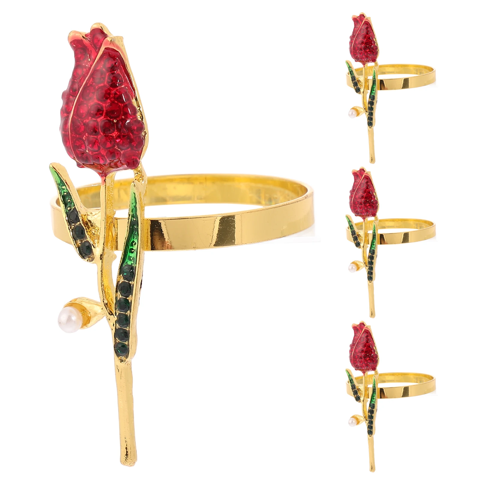 

4 Pcs Napkin Ring Red Napkins Rings Golden Rose Holders Flower Decor Valentine Dining Table Accessories Reusable Durability