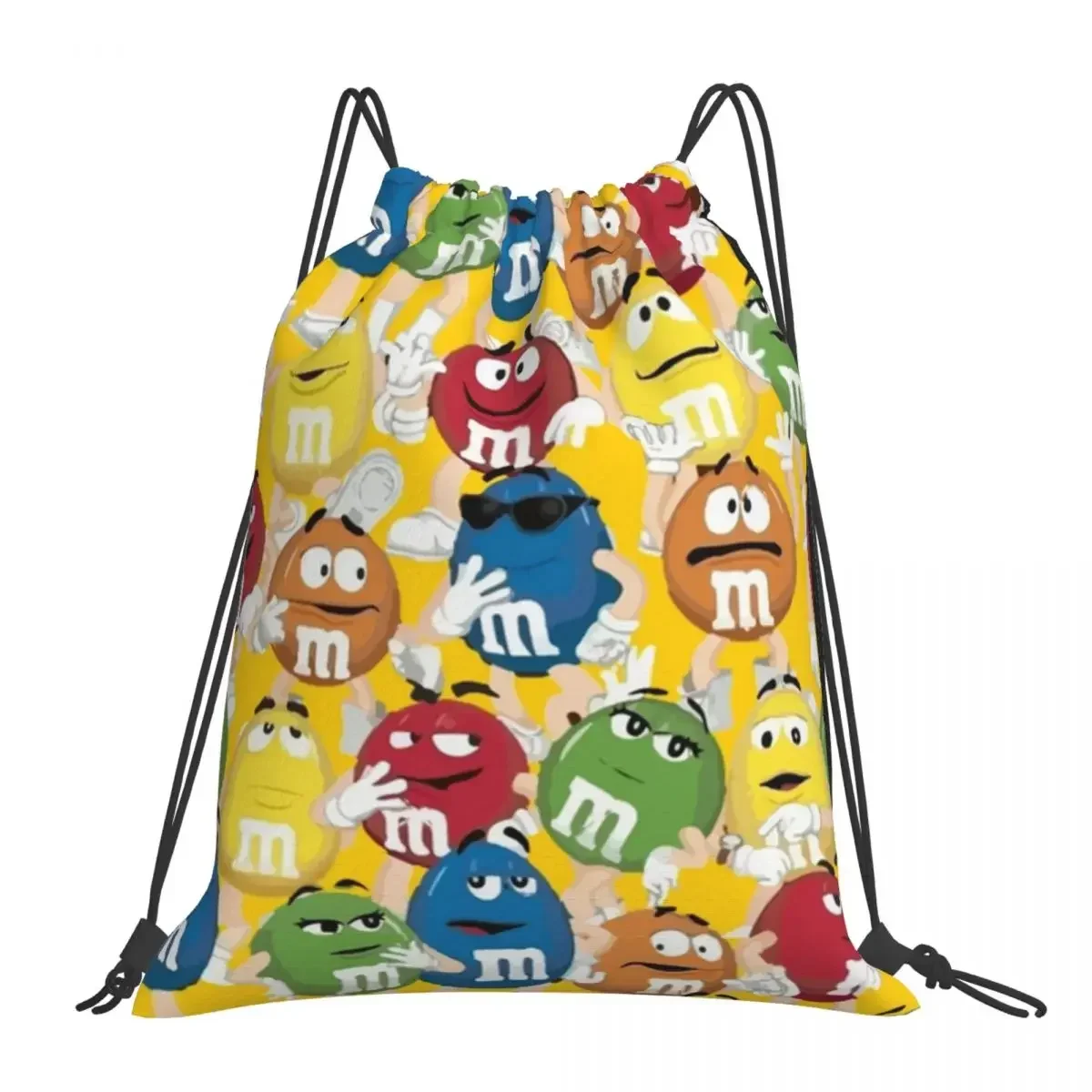 Mochilas de colección de personajes M y M para niños, bolsas con cordón portátiles, bolsa de almacenamiento de bolsillo, bolsa de libros para hombre y mujer