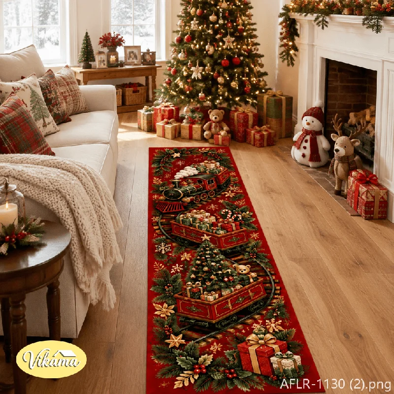 VIKAMA Christmas Runner Rug Non Slip Hallway Carpet with Winter Snow Scene Washable Kitchen Aisle Mat Corridor Festive Decor