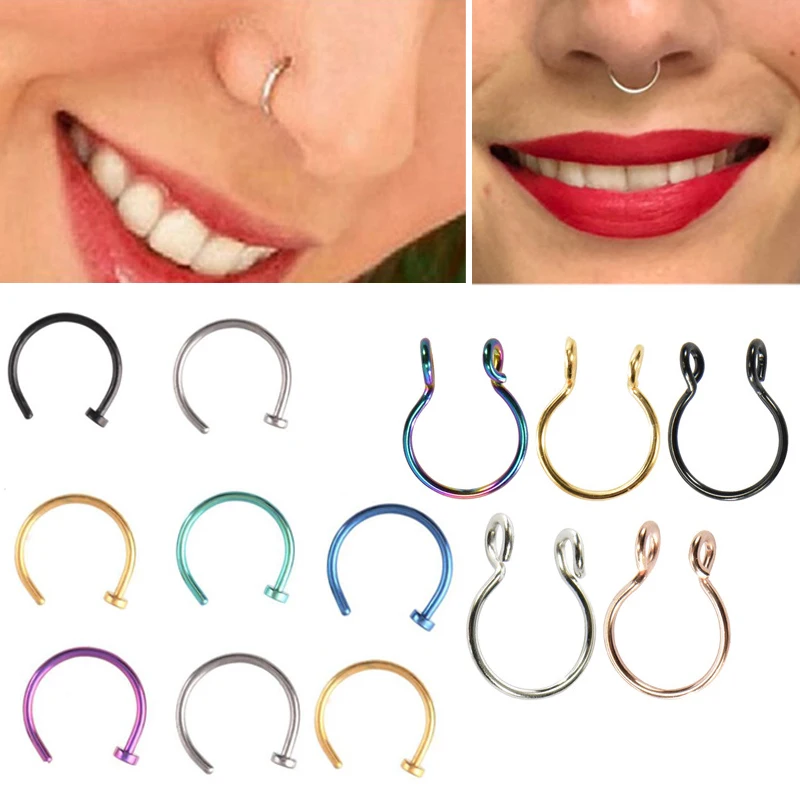 1pcs U Shaped Fake Nose Ring Hoop Septum Rings Stainless Steel Nose Piercing Fake Piercing Oreja Pircing Jewelry