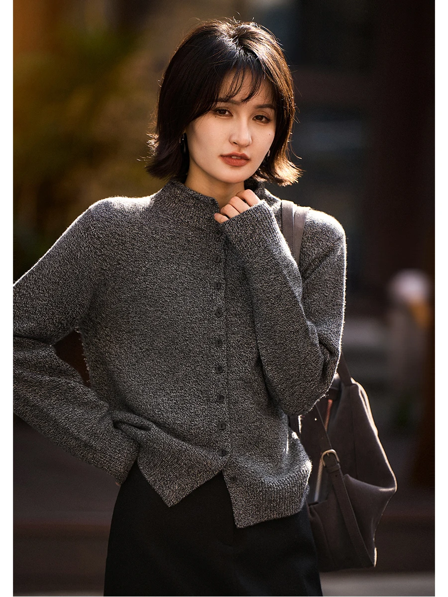 

Французский шерстяной вязаный свитер Camere со сложенным воротником-стойкой, женский теплый длинный трикотаж свека, мягкий стандартный крой