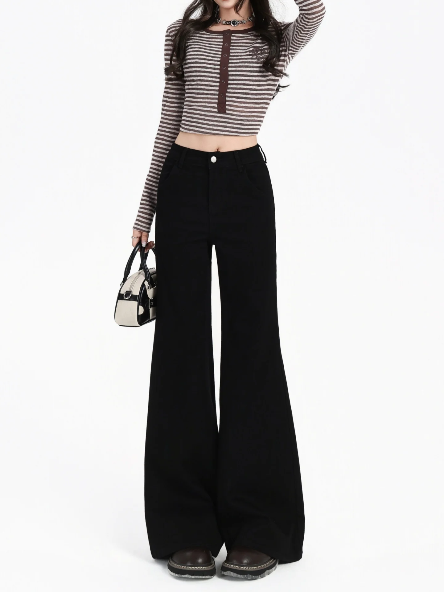 

Джинсы Bla A-Line с широкими штанинами, женские свободные прямые брюки для фигуры типа «груша», с высокой талией, винтажные, стройнящие