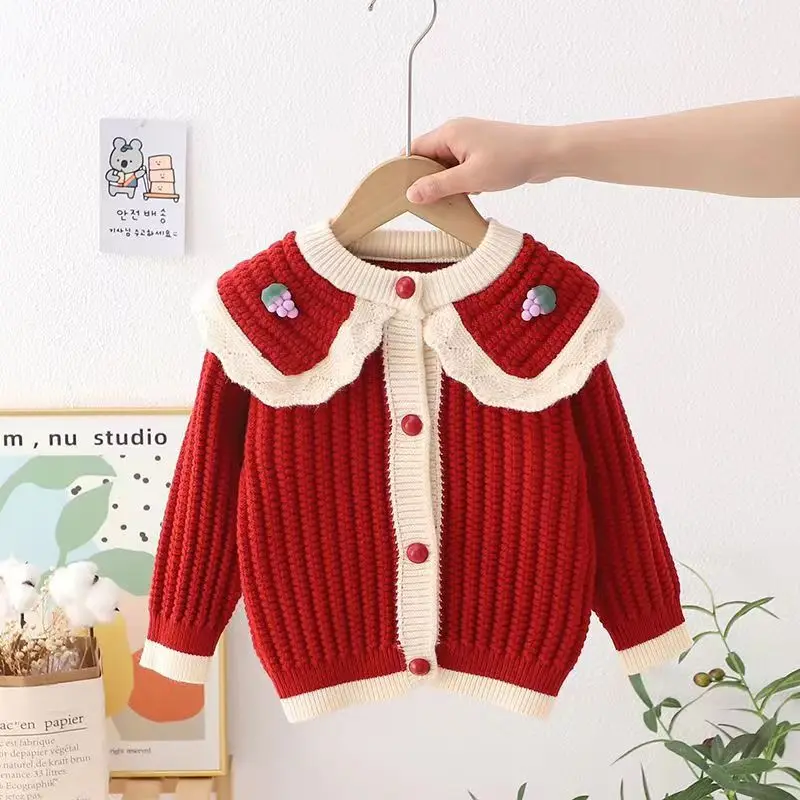 Girls Knitted Cardigan Sweater 2024 New Korean Version Outerwear Top Children\'s Baby Spring and Autumn Sweater Jacket