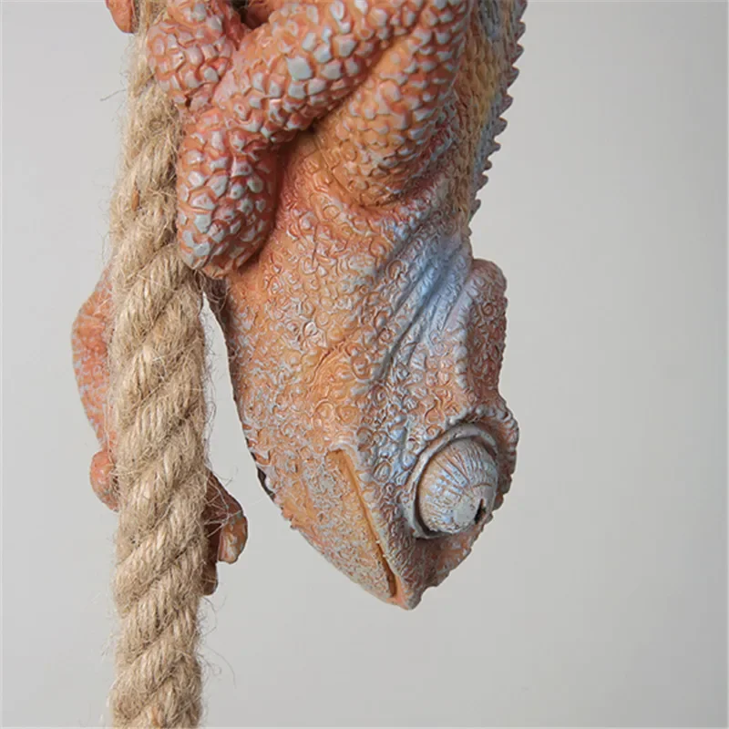 Animal Chandelier Resin White Color Chameleon Pendant Lamp for Living Room Hemp Rope Lamp Study Coffee Retro Pendant Light