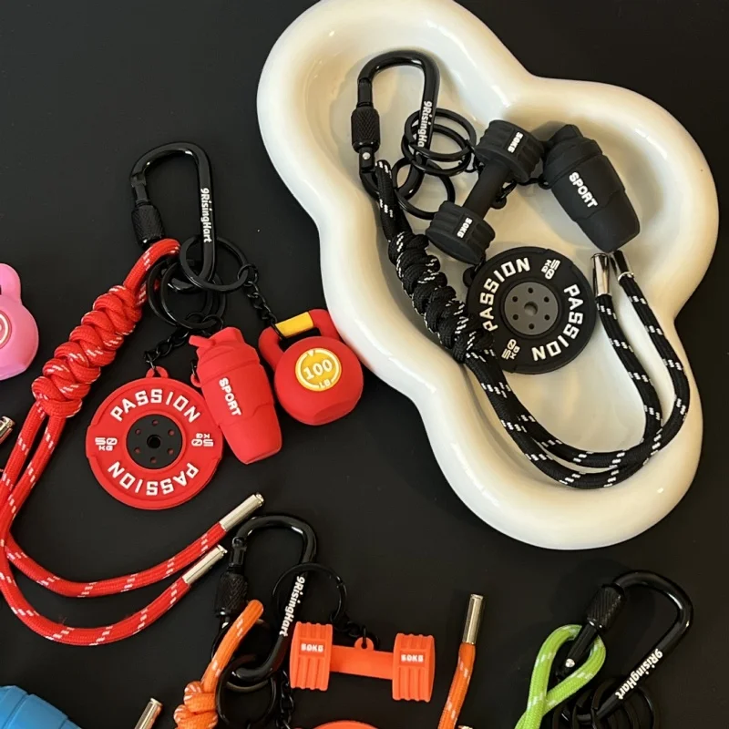 Upgraded Gym Keychain, Black Dumbbell and Weights Keychain for Gym Lovers, Silicone keyring with Metal Handle for Men and Women