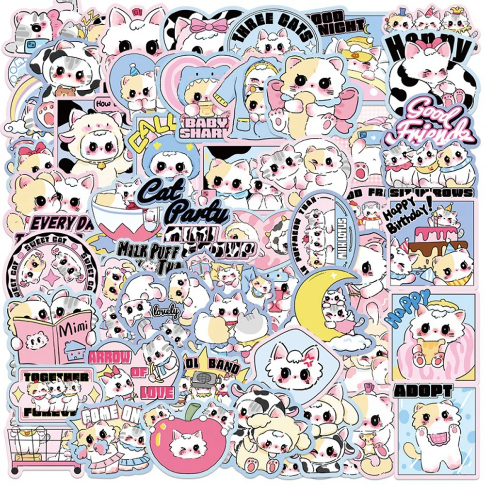 

10/30/60pcs Cute Cartoon Cats Animal Stickers DIY Motorcycle Car Luggage Kawaii Girl Waterproof Sticker Aesthetic Graffiti Decal