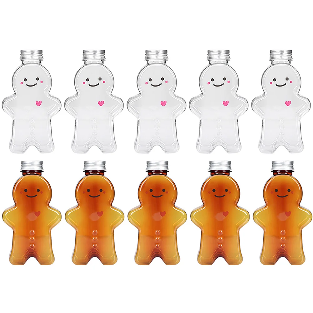 

10 Pcs Christmas Drink Bottle Practical Bottles Water Container Juice Gingerbread Man Drinking The Pet Themed Candy Jars