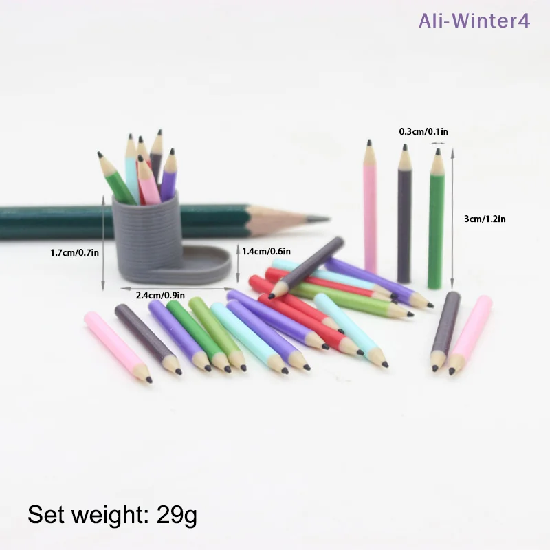 

【Winter4】Миниатюрный набор для кукольного домика 1:12: подставка для ручек + 6 цветных карандашей, декор для кукольного дома, канцелярские принадлежности для ролевых игр
