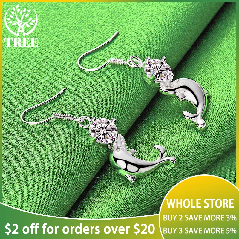 

ALITREE 925 Sterling Silver Dolphin Zircon Crystal Drop Earrings For Women earring Party Engagement Wedding Fashion Jewelry Gift