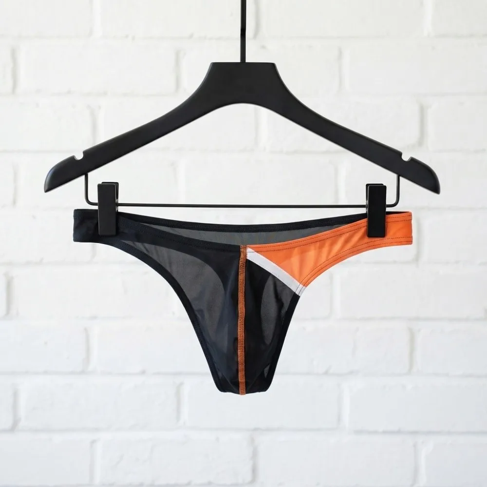 Fashion Patchwork Men's Triangle Panties Underpants Low Waist Men's Underwear Thin Ice Silk Thong Male