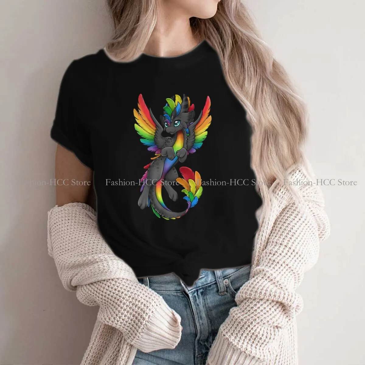 

Zen 'Black Rainbow' Dragon Hipster Polyester TShirts Dragon Design Female Graphic T Shirt Round Neck