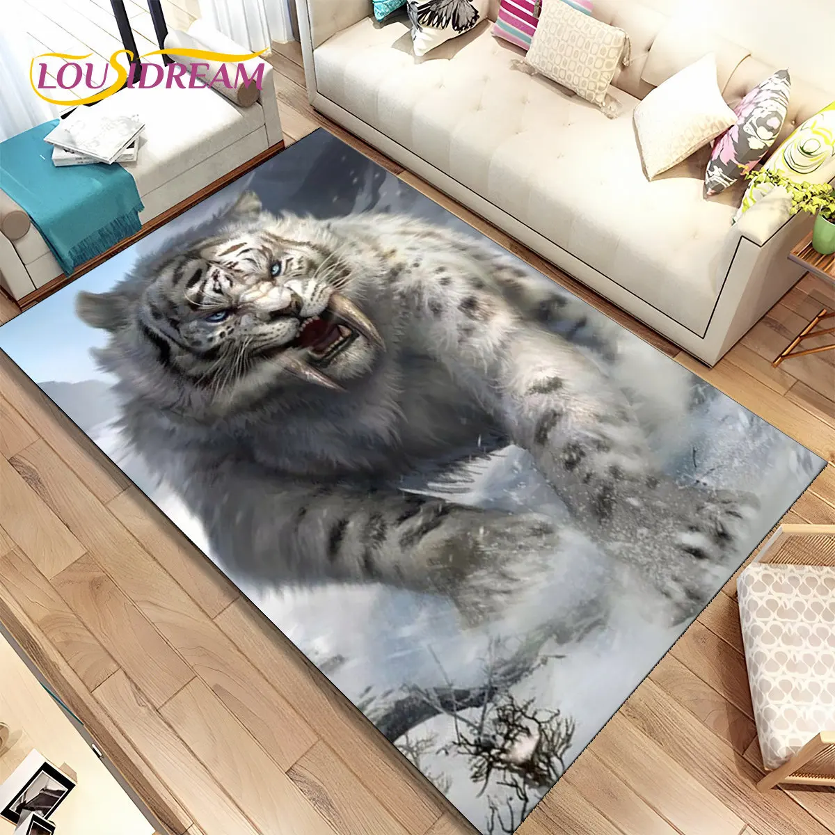 Beast Animal Tiger,Sabretooth Cartoon Area Rug,Carpet for Home Living Room Bedroom Sofa Doormat Kitchen Decor,Non-slip Floor Mat