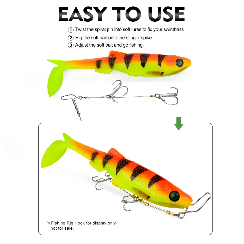 Sunlure 2/5/8 Stück T-Tail Weichköder mit 3D-realistischen Fischaugen, Swimbait, künstlicher Silikon-Shad-Köder für Bass, Salzwasser-Angelzubehör – Detail 7